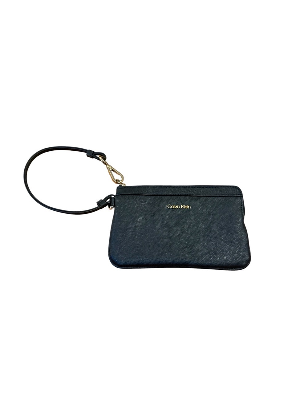 Calvin Klein Black Leather Wristlet with Gold Hardware